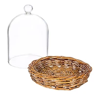 Hello Honey® 6" Round Clear Glass Cloche with Woven Willow Base