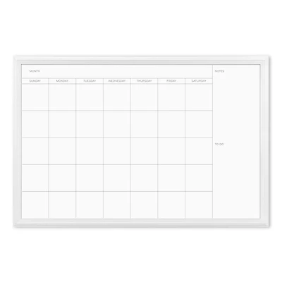 U Brands White 30" x 20" Décor Frame Magnetic Dry Erase Monthly Calendar Board