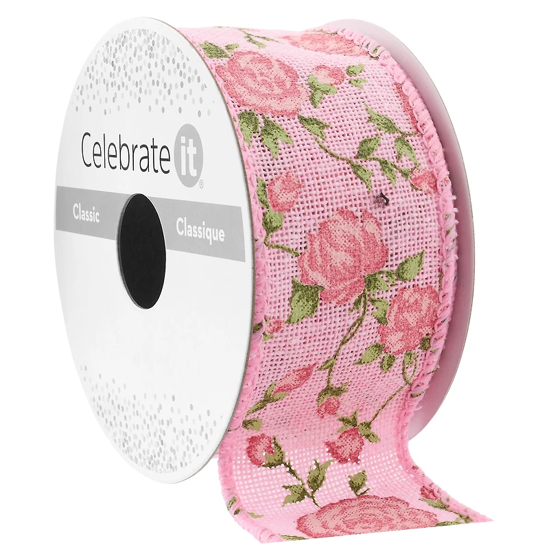 1" x 3yd. Pink Floral Print Ribbon by Celebrate It® Classic