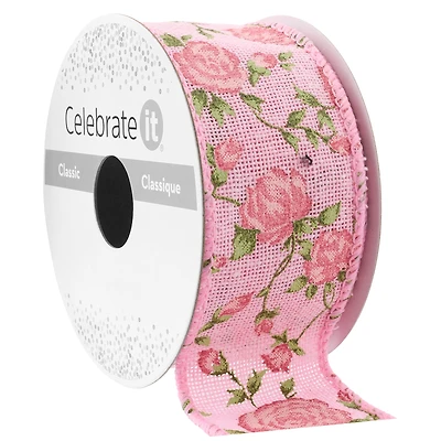 1" x 3yd. Pink Floral Print Ribbon by Celebrate It® Classic
