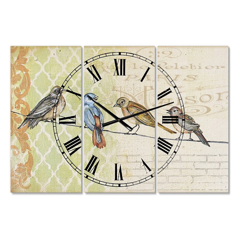 Designart Birds Gathered On Wire Paris II Multipanel Wall Clock