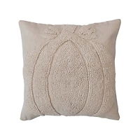 Hello Honey® 18" Cream Pumpkin & Chambray Square Cotton Slub Tufted Pillow