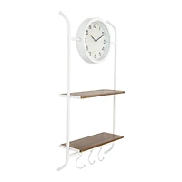 Hello Honey® White Wall Clock with 2 Shelves & 3 Hooks