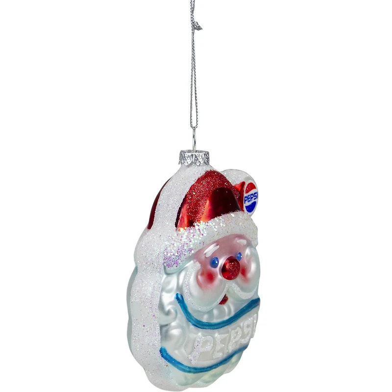 4.5" Blue & Red Glittered Santa Claus Head Pepsi Christmas Ornament