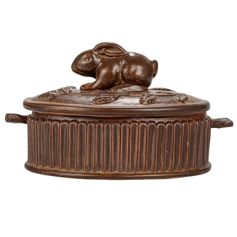 Hello Honey® Matte Brown Stoneware Baker with Rabbit Design