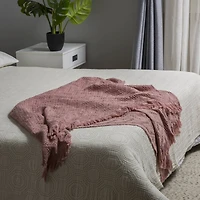 Glitzhome® Coral Pink Grid Cotton Woven Throw