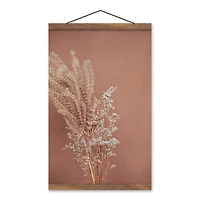 Dried Peachy Flowers 12" x 18" Teak Hanging Canvas