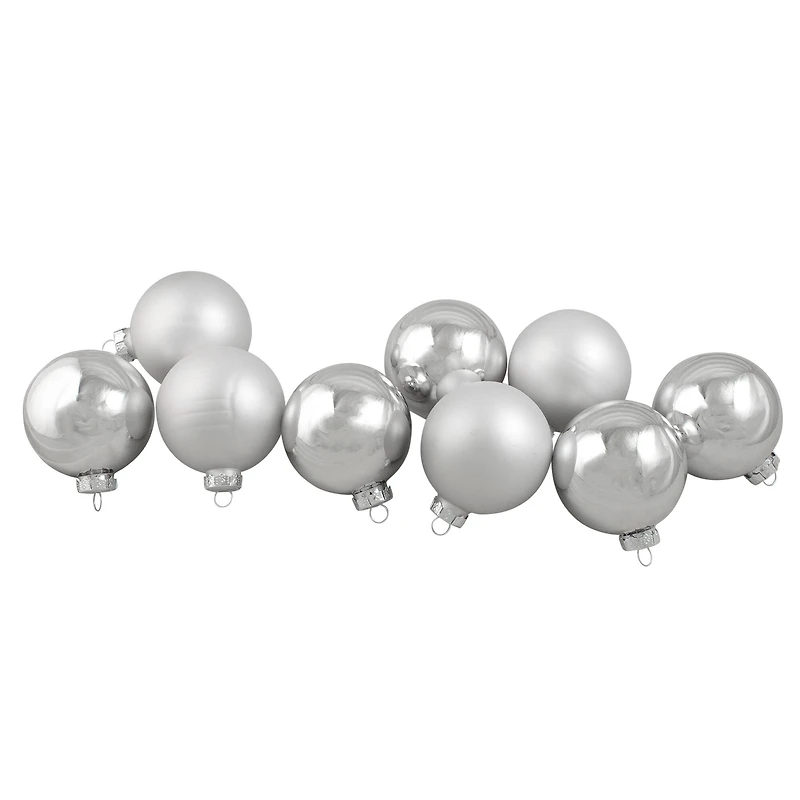 10ct. 1.75" Silver Shiny and Matte Glass Ball Christmas Ornaments