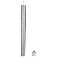 LED Flameless Flickering Taper Glittered Christmas Candles - 11" - Silver - Set 2