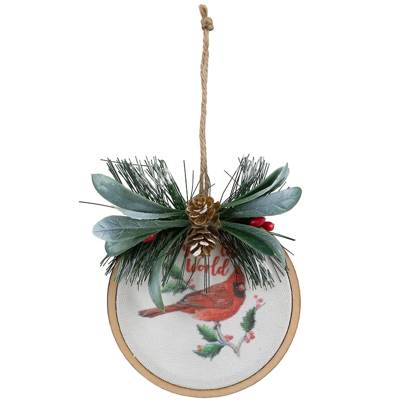 Cardinal and Pinecone "Joy to the World" Pine Disc Christmas Ornament - 5.25"