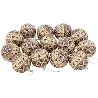 14ct. 2.25" Brown Nordic Print Decoupage Christmas Ball Ornament Set