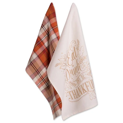 DII® Assorted Check Fall Be Thankful Printed Dishtowel Set