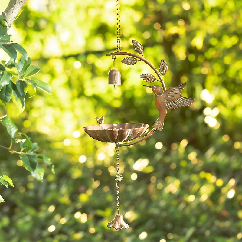 Glitzhome® 25" Faux Copper Patina Finish Hummingbird Hanging Bird Feeder