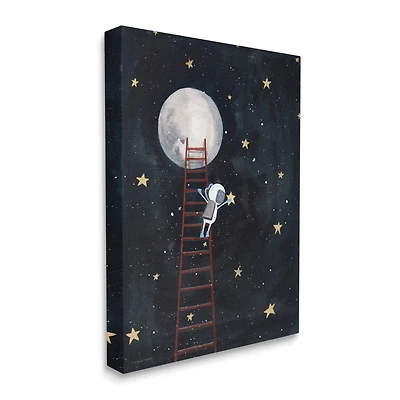 Stupell Industries Astronaut Hanging Stars Outer Space Ladder to Moon Canvas Wall Art