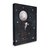 Stupell Industries Astronaut Hanging Stars Outer Space Ladder to Moon Canvas Wall Art