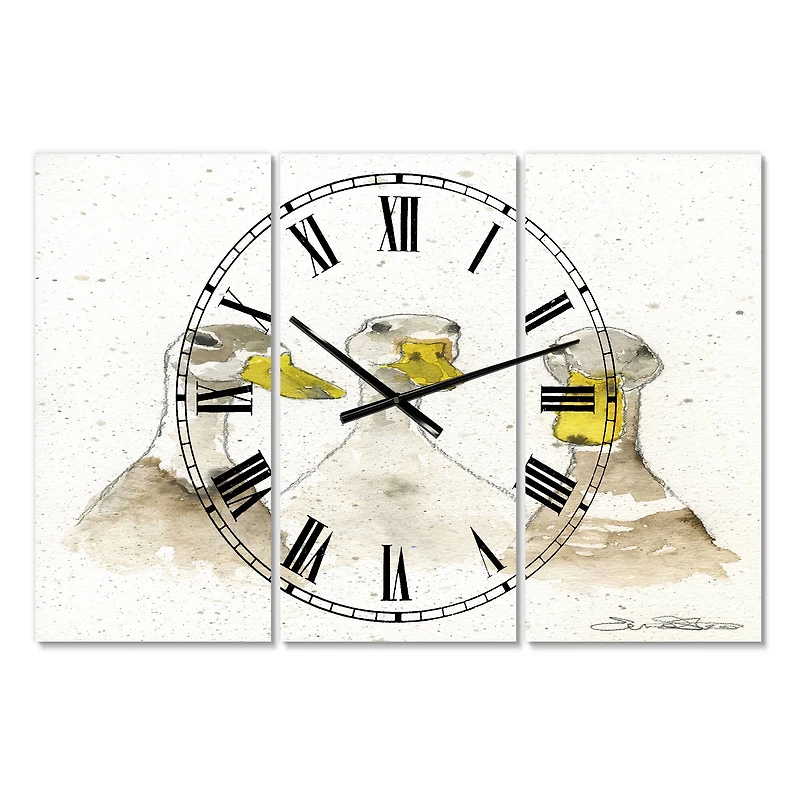 Designart Three White Ducks Farmhouse Multipanel Wall Clock