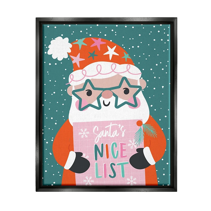 Stupell Industries Santa's Nice List Falling Snow Framed Floater Canvas Wall Art