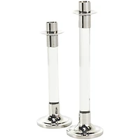 Silver Stainless Steel Candle Holder with Clear Glass Center Set