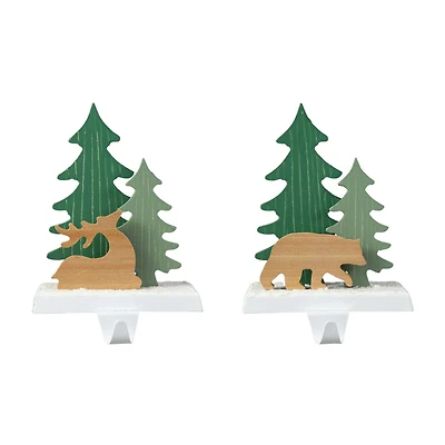 Glitzhome® 6.5" Christmas Reindeer & Bear Stocking Holder Set