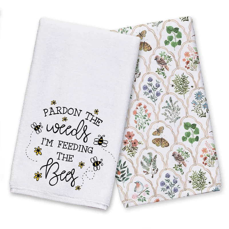 Weeds Feeding Bees Tea Towel Set