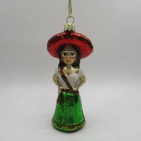 5.75" Red and Green Latina Lady Glass Christmas Ornament