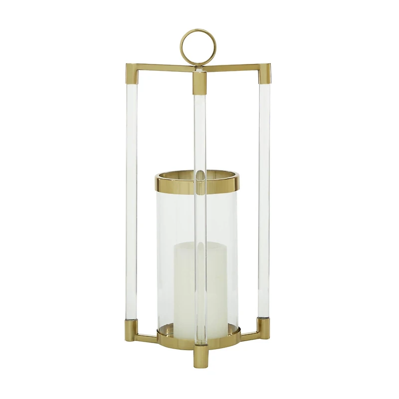 The Novogratz Gold Stainless Steel Contemporary Lantern, 23" x 11" x 11"
