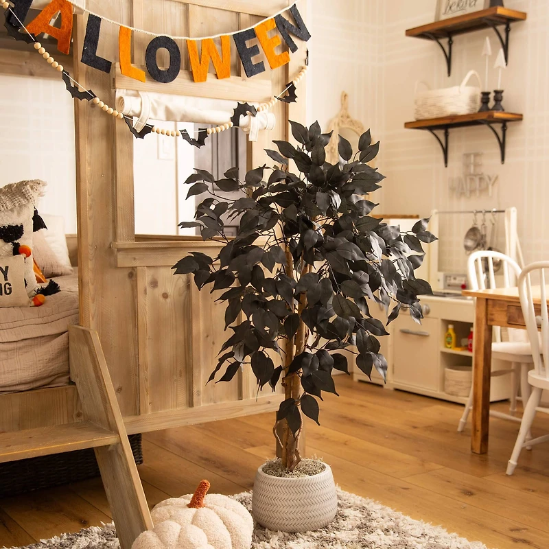3ft. Artificial Halloween Black Ficus Tree with Natural Trunk