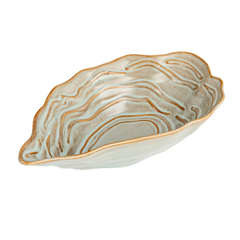Hello Honey® 11.5" Tan & Blue Oyster Shaped Stoneware Bowl