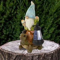 12.5" Solar LED-Lit Gnome & Turtle Outdoor Garden Statue