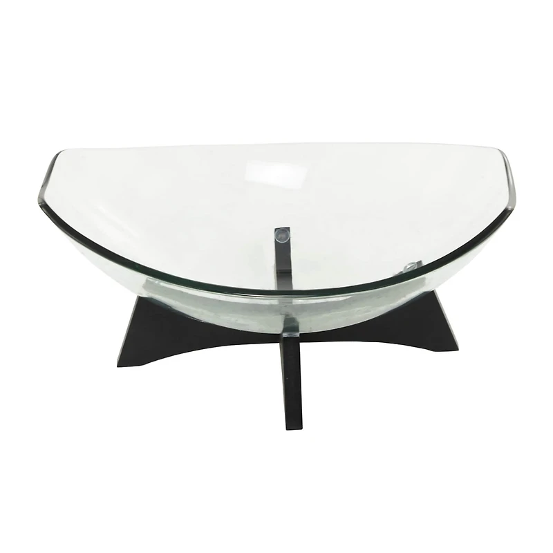 21" Clear Glass Kitchen Serving Bowl with Black Wooden Stand