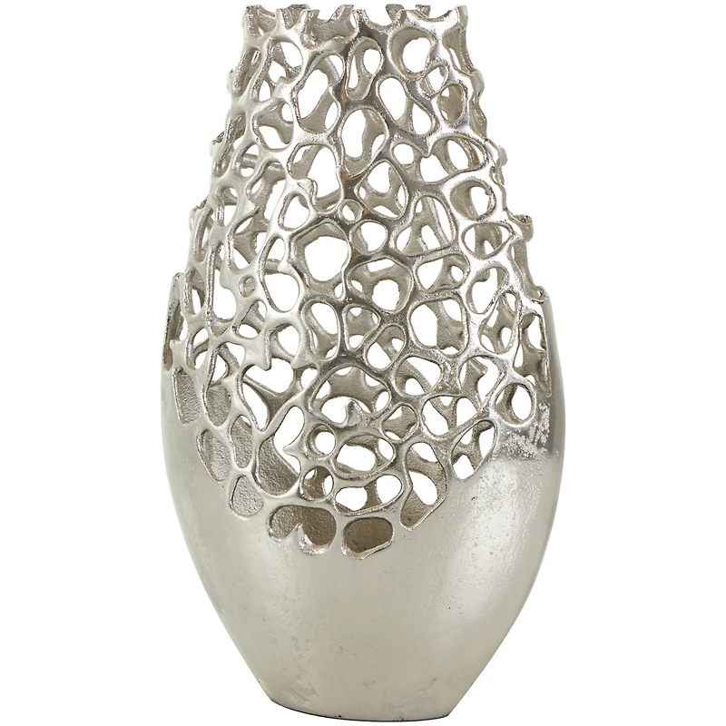 15" Silver Aluminum Vase with Freeform Open Lattice