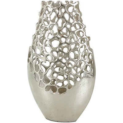 15" Silver Aluminum Vase with Freeform Open Lattice