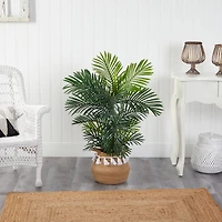 40" Areca Artificial Palm Tree in Boho Chic Handmade Natural Cotton Woven Planter with Tassels UV Resistant (Indoor/Outdoor)