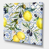 Designart - Lemon Ornament On Blue Geometrical Pattern III