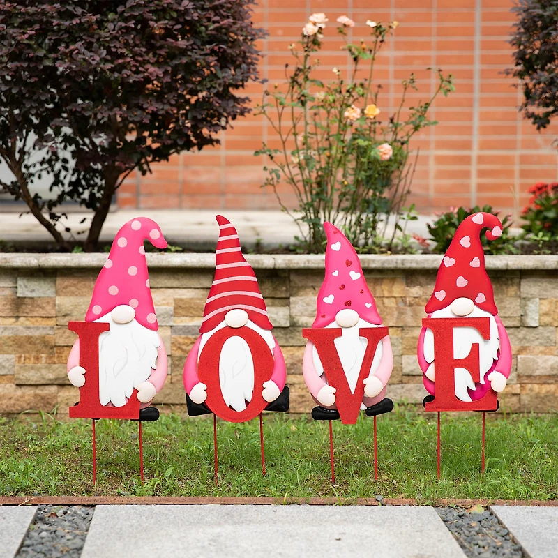 Glitzhome® 24" Metal Valentine's LOVE Gnome Yard Stake & Hanging Sign