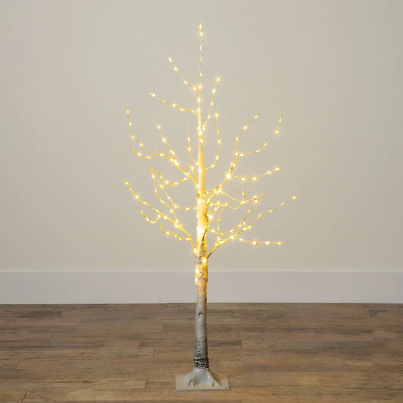 4ft. Pre-Lit White Birch Artificial Christmas Tree, Warm White LED Lights