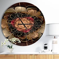 Designart 'Dark Gold Red Fractal Flower Pattern Modern Wall Clock