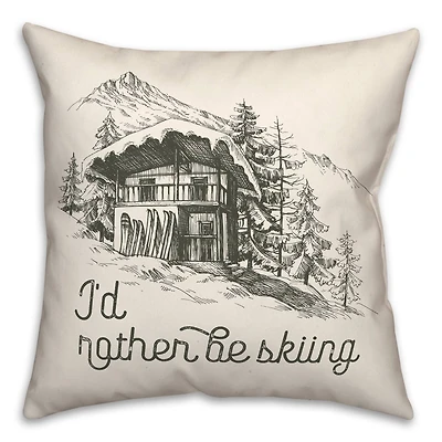 Rather Be Skiing Cabin 18x18 Throw Pillow