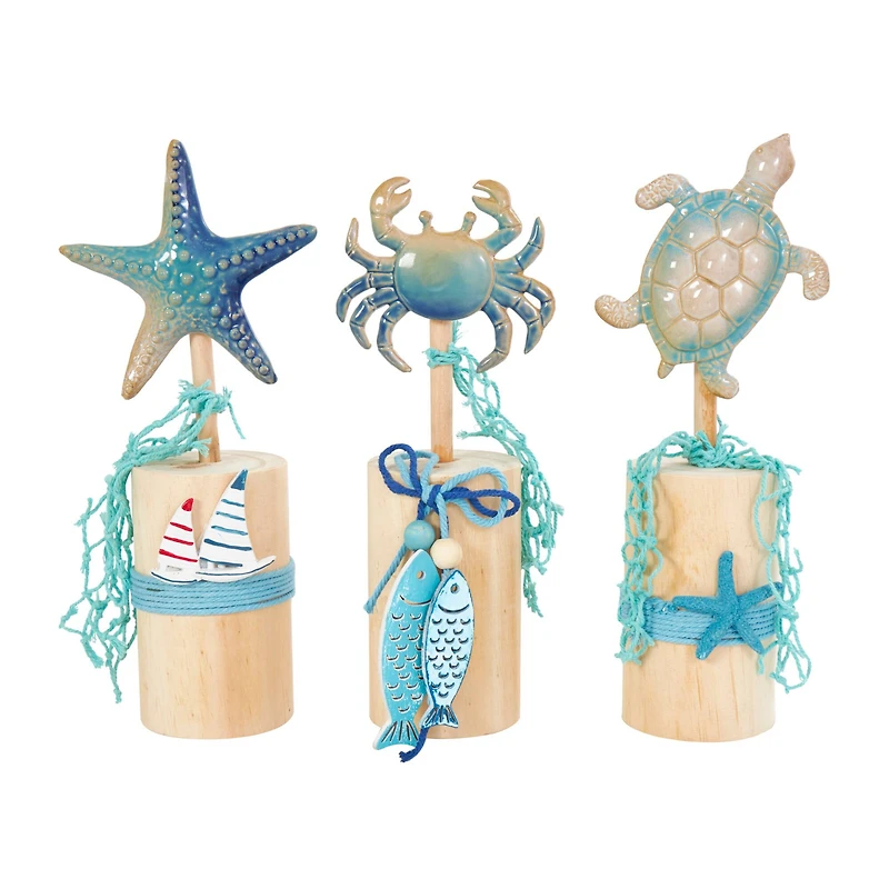 11" Blue Ceramic Sea Life Ombre Sculpture Set