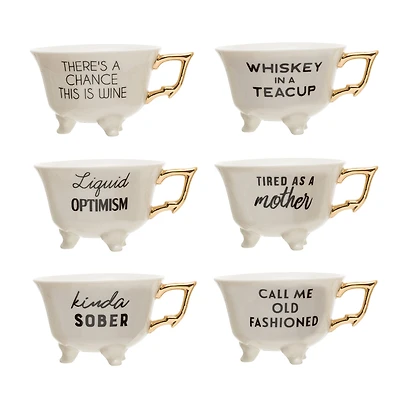 Hello Honey® Assorted Stoneware Footed Teacup with Saying and Gold Electroplating Set