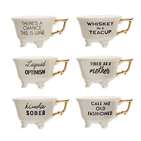 Hello Honey® Assorted Stoneware Footed Teacup with Saying and Gold Electroplating Set
