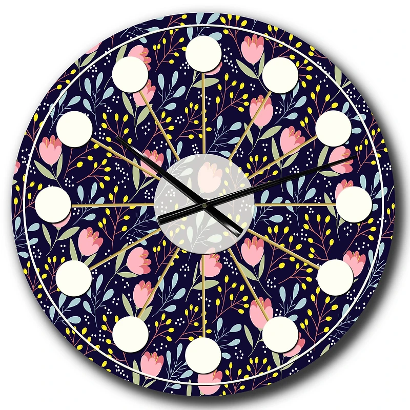 Designart 'Handdrawn Pink Flowers Mid-Century Modern Wall Clock