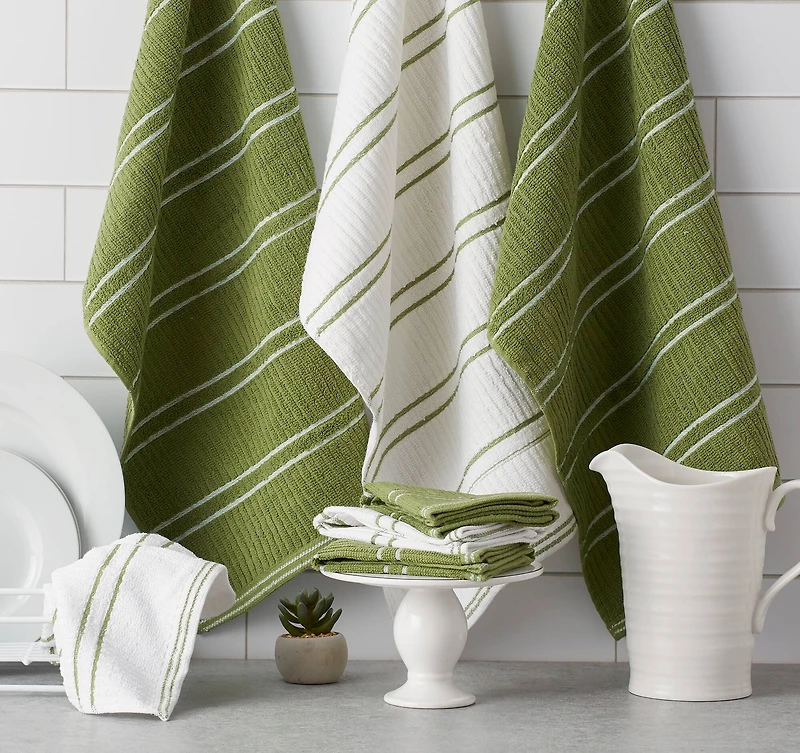 DII® Green Ribbed Terry Dishtowel & Dishcloth Set