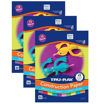 Tru-Ray® 12" x 18" Vibrant Colors Construction Paper, 3 Packs of 50