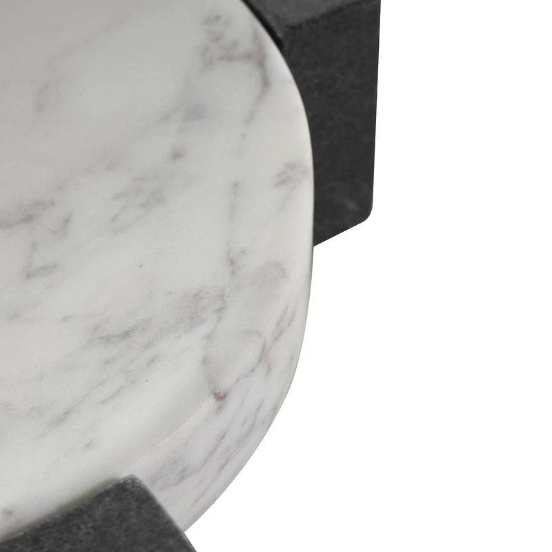 8.25" White Marble Round Tray with Black X-Shaped Base