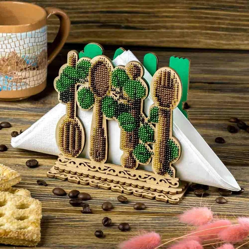 Wonderland Crafts Kitchen Utensils Napkin Holder Bead Embroidery on Wood Kit