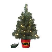20" Pre-Lit Night Night™ Classic Pine Artificial Tabletop Christmas Tree in Santa Belt Base