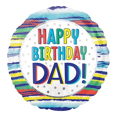17" Happy Birthday Dad Painted Stripes Foil Balloon