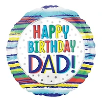 17" Happy Birthday Dad Painted Stripes Foil Balloon