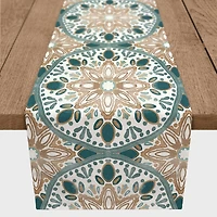 72" Green & Yellow Medallion Pattern Cotton Twill Table Runner